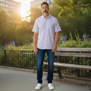 JoS A Bank Men's Travelers SS Button Down Shirt Lavender Subtle Grid Weave XL